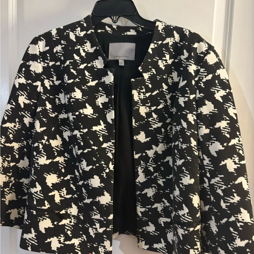 Classifies Entier Black & White Patterned Women's Open Front Jacket sz L